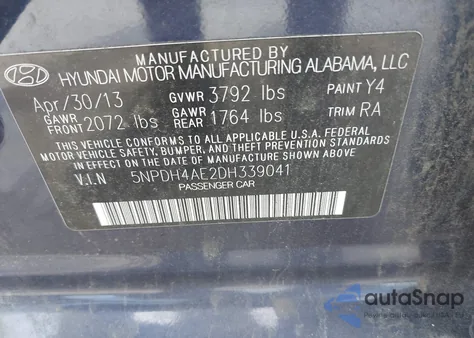 2013 Hyundai Elantra Gls/Limited из США, поврежденный, VIN 5NPDH4AE2DH339041